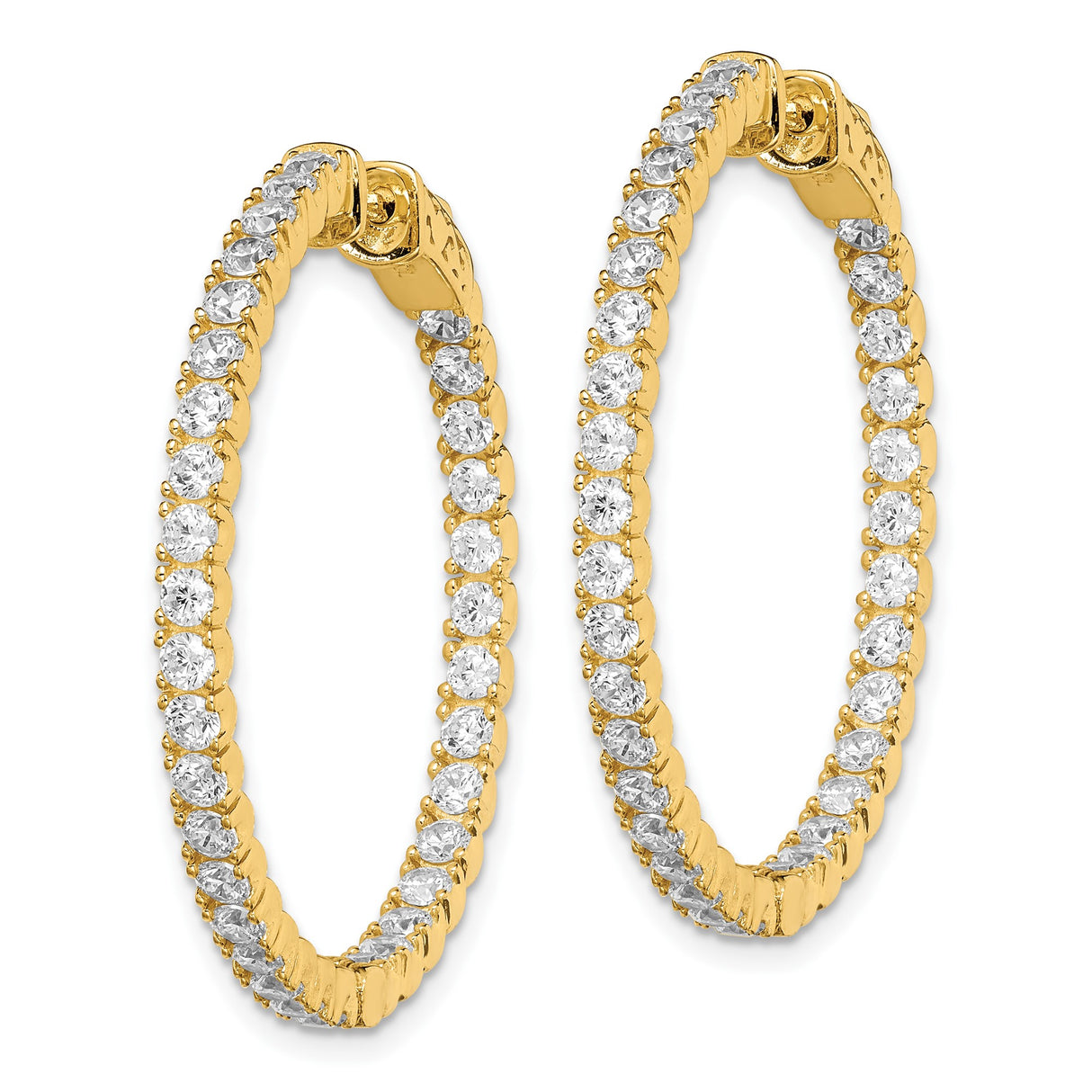 Sterling Silver Hoop Earrings with Cubic Zirconia, Double Row Design, Polished Finish