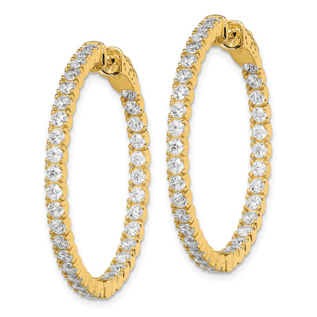 Sterling Silver Hoop Earrings with Cubic Zirconia, Double Row Design, Polished Finish