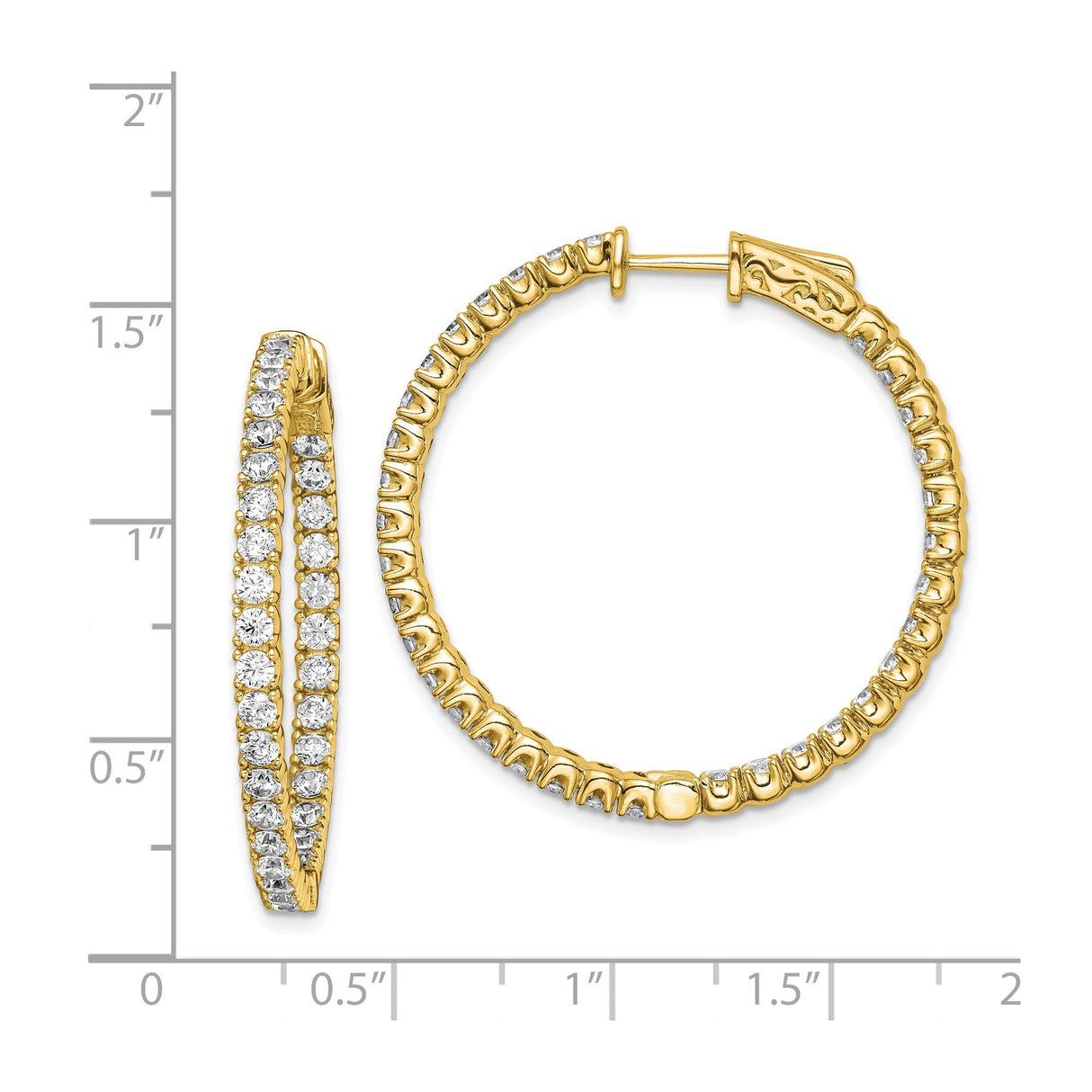 Sterling Silver Hoop Earrings with Cubic Zirconia, Double Row Design, Polished Finish