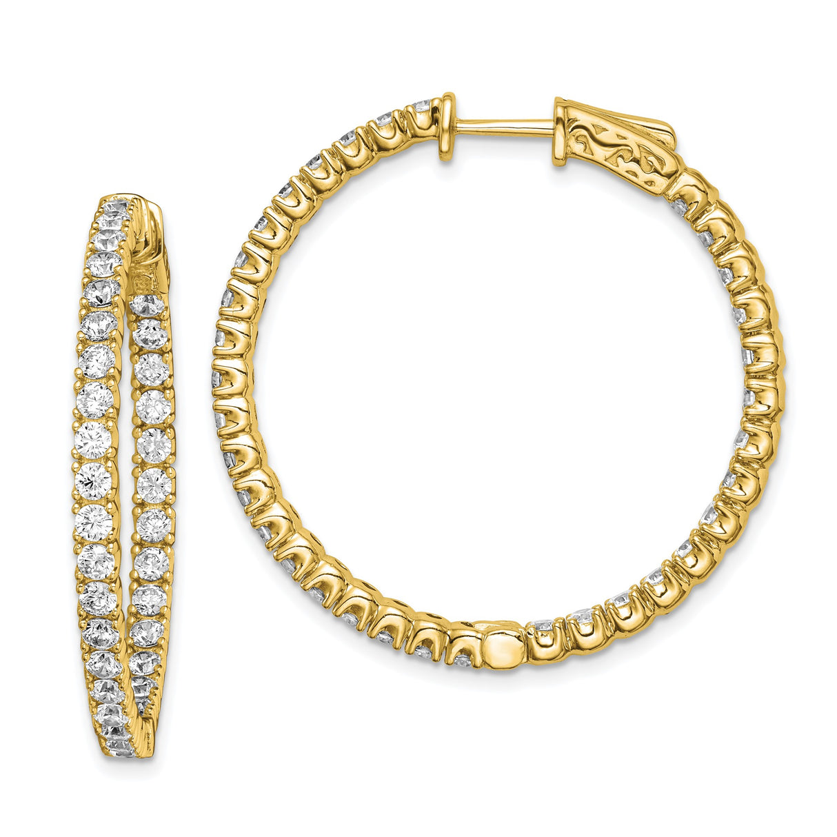 Sterling Silver Hoop Earrings with Cubic Zirconia, Double Row Design, Polished Finish