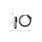 Sterling Silver Hoop Earrings with Clear Cubic Zirconia, Black Plated, Modern Elegant Style