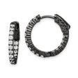 Sterling Silver Hoop Earrings with Clear Cubic Zirconia, Black Plated, Modern Elegant Style