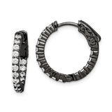 Sterling Silver Hoop Earrings with Clear Cubic Zirconia, Black Plated, Modern Elegant Style