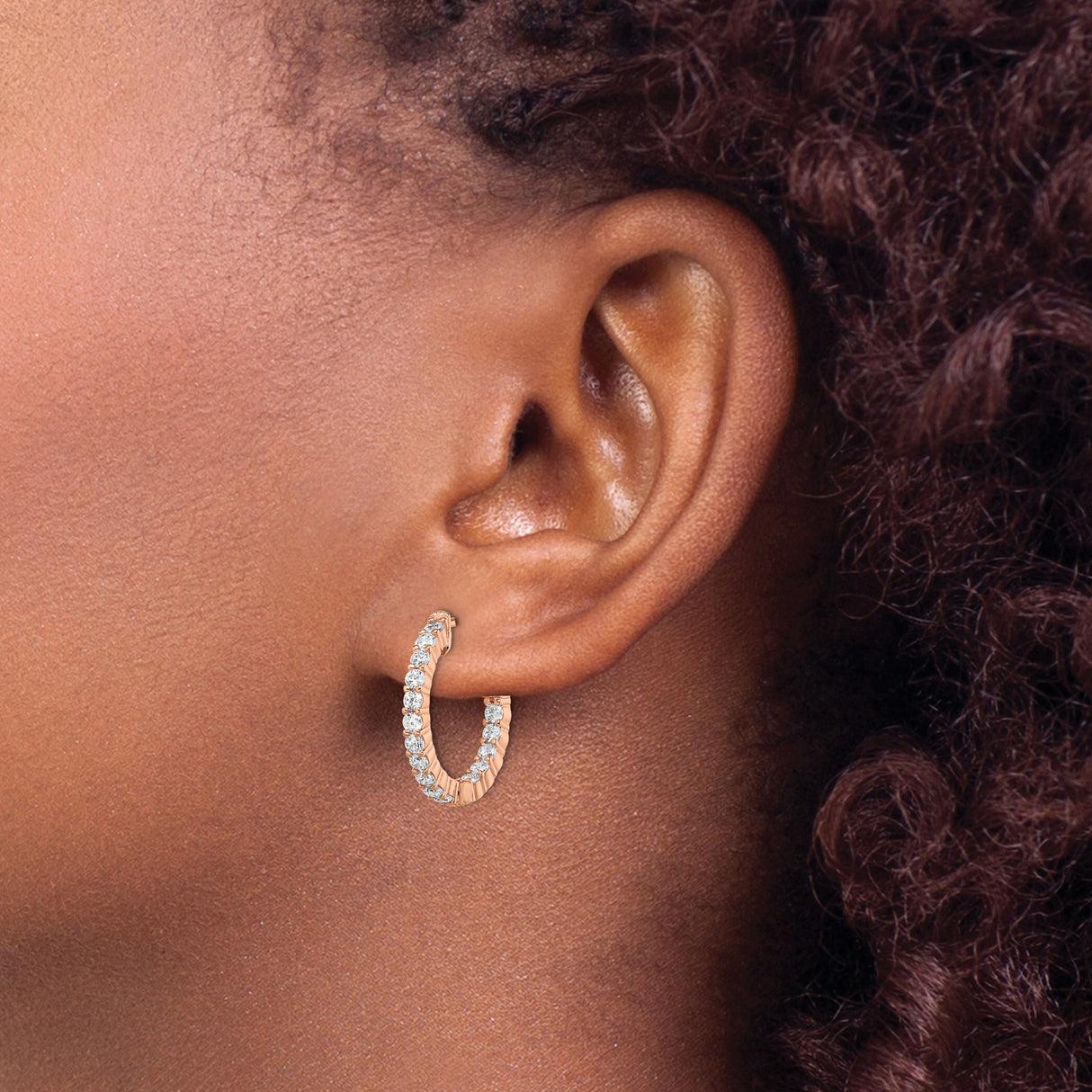 Sterling Silver Rose Gold Plated Hoop Earrings with Cubic Zirconia, Filigree Clasp Design