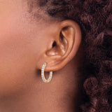 Sterling Silver Rose Gold Plated Hoop Earrings with Cubic Zirconia, Filigree Clasp Design
