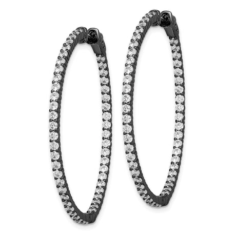 Sterling Silver Hoop Earrings with Cubic Zirconia in Pavé Setting, Black-Plated Modern Style