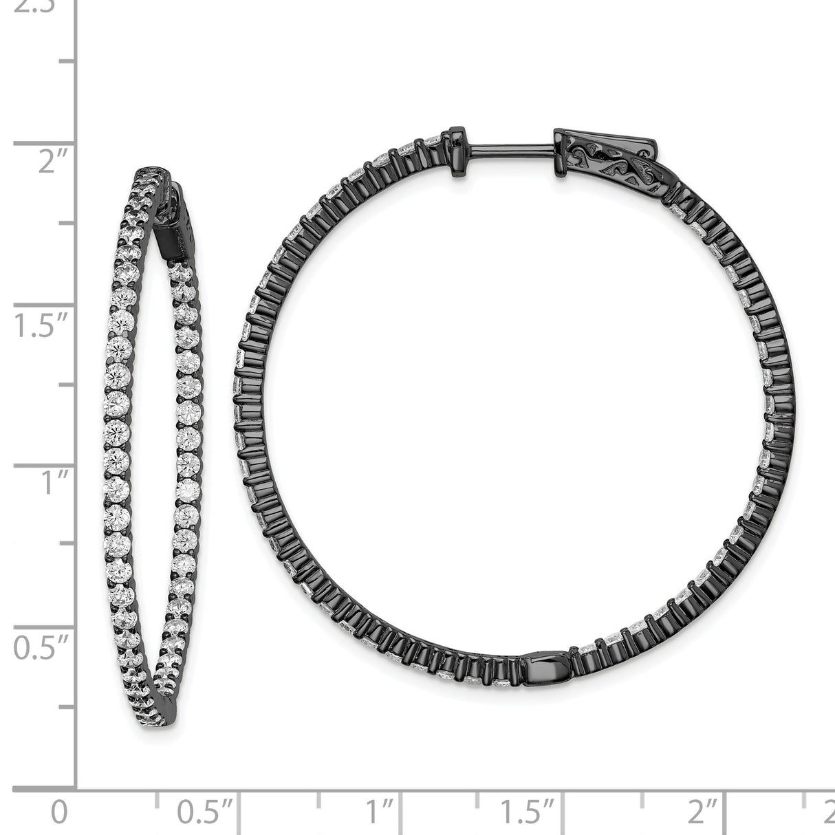 Sterling Silver Hoop Earrings with Cubic Zirconia in Pavé Setting, Black-Plated Modern Style
