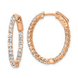 Sterling Silver Hoop Earrings with Cubic Zirconia, Rose Gold Plated, Shared Prong Setting