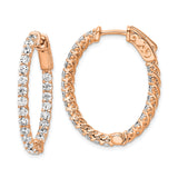 Sterling Silver Hoop Earrings with Cubic Zirconia, Rose Gold Plated, Shared Prong Setting