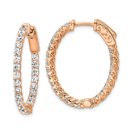 Sterling Silver Hoop Earrings with Cubic Zirconia, Rose Gold Plated, Shared Prong Setting