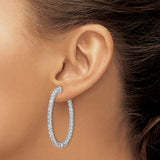 Sterling Silver Hoop Earrings with Cubic Zirconia, Inside Outside Lattice Design