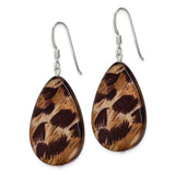 Sterling Silver Drop Earrings with Mother of Pearl, Teardrop and Feather Design, Boho Nature Style