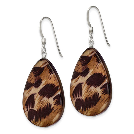 Sterling Silver Drop Earrings with Mother of Pearl, Teardrop and Feather Design, Boho Nature Style