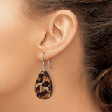 Sterling Silver Drop Earrings with Mother of Pearl, Teardrop and Feather Design, Boho Nature Style