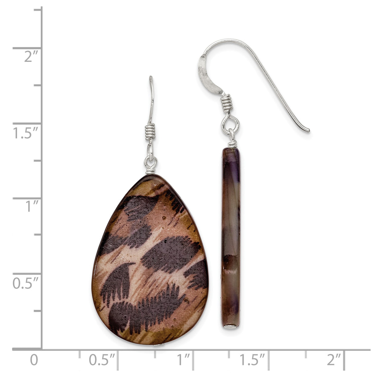 Sterling Silver Drop Earrings with Mother of Pearl, Teardrop and Feather Design, Boho Nature Style