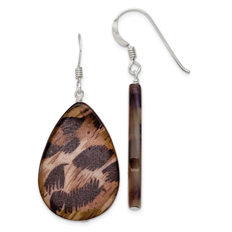 Sterling Silver Drop Earrings with Mother of Pearl, Teardrop and Feather Design, Boho Nature Style