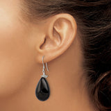 Sterling Silver Dangle Earrings with Black Agate Teardrops and Beaded Accents