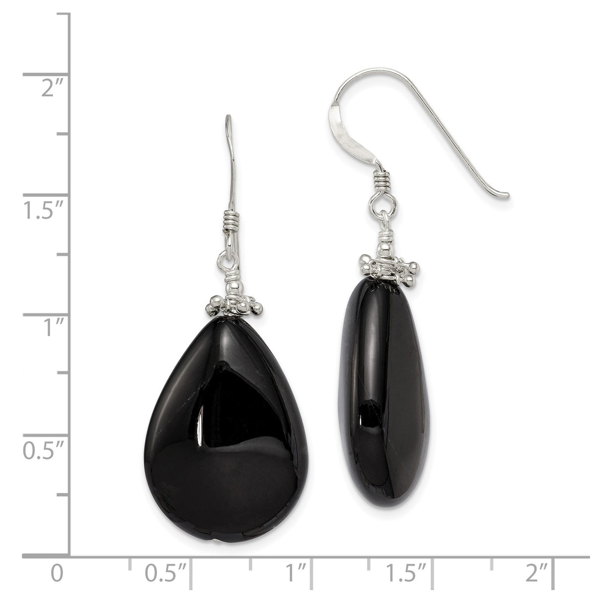 Sterling Silver Dangle Earrings with Black Agate Teardrops and Beaded Accents
