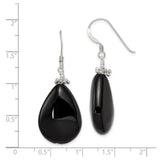 Sterling Silver Dangle Earrings with Black Agate Teardrops and Beaded Accents