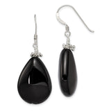 Sterling Silver Dangle Earrings with Black Agate Teardrops and Beaded Accents