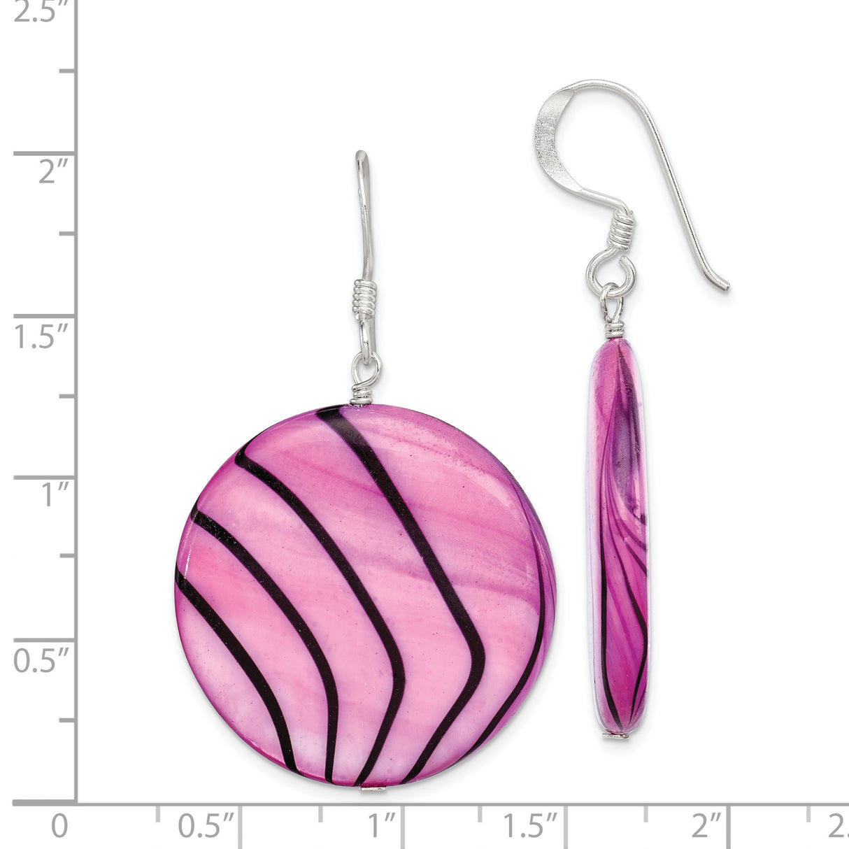 Sterling Silver Dangle Earrings with Pink Mother of Pearl and Black Wavy Accents, Modern Drop Design