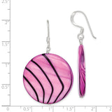 Sterling Silver Dangle Earrings with Pink Mother of Pearl and Black Wavy Accents, Modern Drop Design