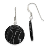 Sterling Silver Dangle Earrings with Round Agate Discs, Swirl Pattern, Modern Minimalist Style