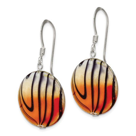 Sterling Silver Dangle Earrings with Mother of Pearl, Multicolor Glass Discs, Boho Swirl Design