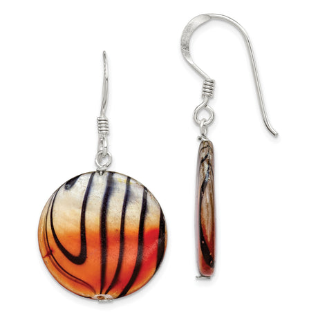 Sterling Silver Dangle Earrings with Mother of Pearl, Multicolor Glass Discs, Boho Swirl Design
