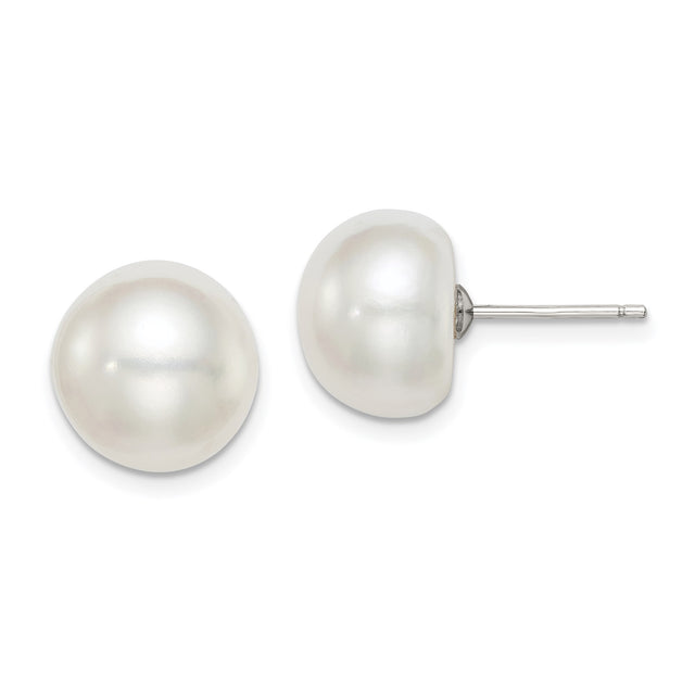 Sterling Silver Pearl Stud Earrings, Round Freshwater White Pearls, Classic Minimalist Design