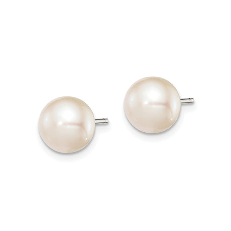 Sterling Silver Pearl Stud Earrings with Round White Cultured Pearls, Classic Minimalist Design