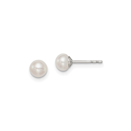Sterling Silver Pearl Stud Earrings with Round White Freshwater Pearls, Minimalist Classic Design