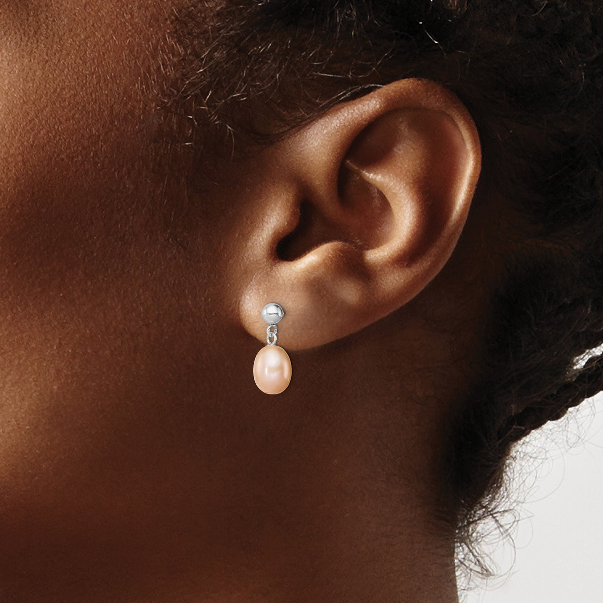 Sterling Silver Dangle Earrings with Pink Freshwater Oval Pearls, Classic Feminine Style