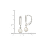Sterling Silver Drop Earrings with Round White Freshwater Pearls, Leverback, Minimalist Design