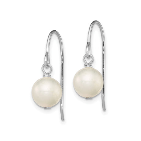 Sterling Silver Dangle Earrings with Round White Freshwater Pearls, Drop Style for Women