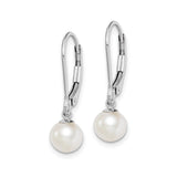 Sterling Silver Drop Earrings with White Freshwater Pearls, Leverback Dangle Design