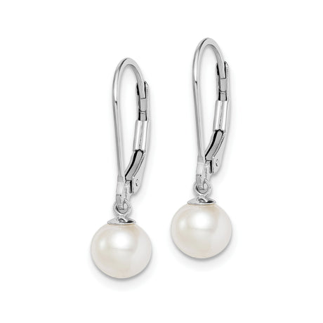 Sterling Silver Drop Earrings with White Freshwater Pearls, Leverback Dangle Design