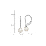 Sterling Silver Drop Earrings with White Freshwater Pearls, Leverback Dangle Design
