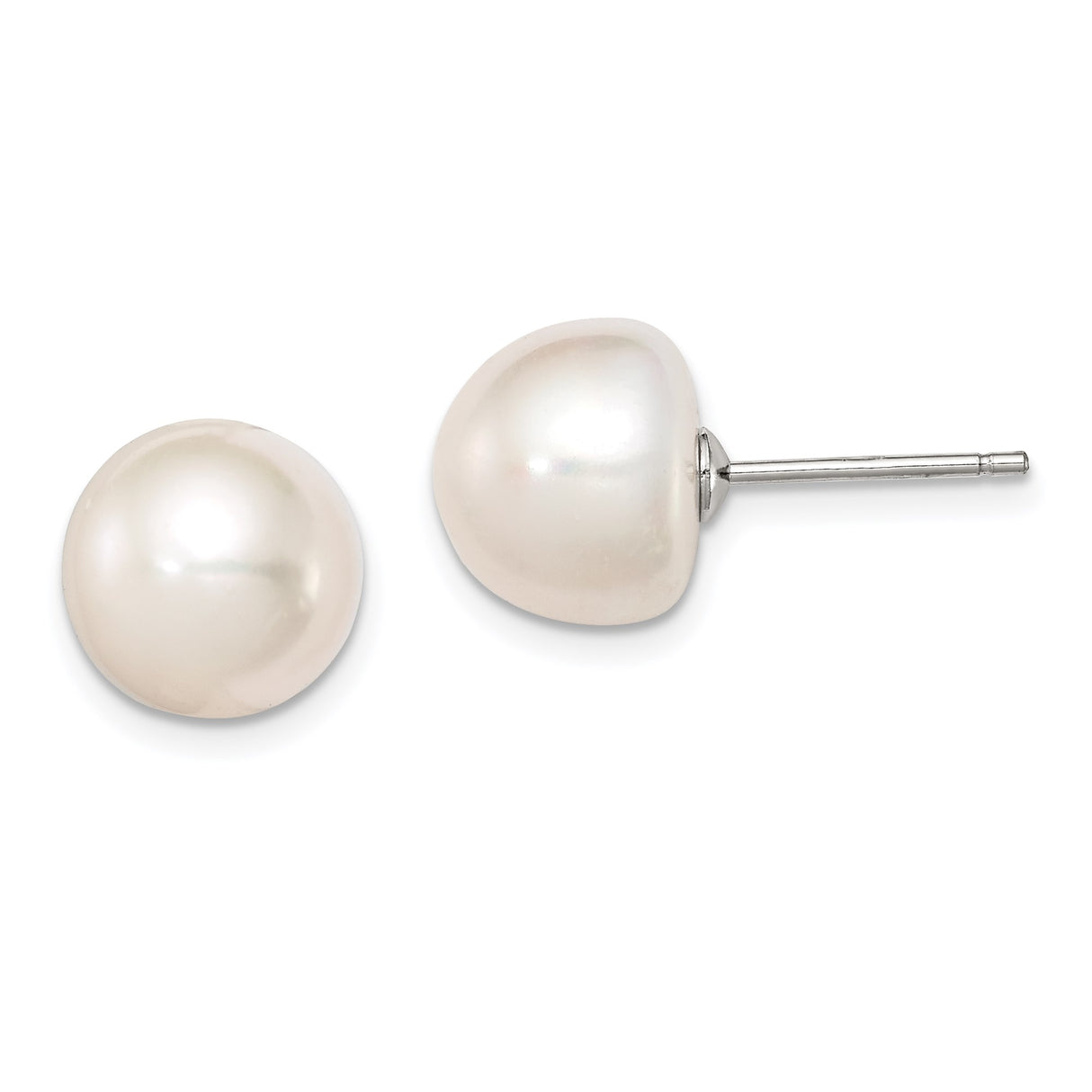 Sterling Silver Pearl Stud Earrings with White Freshwater Cultured Pearls, Classic Design