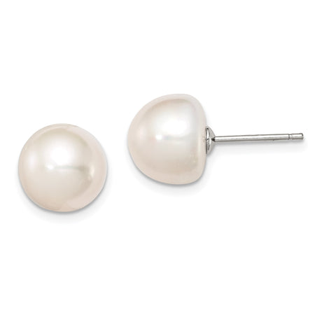 Sterling Silver Pearl Stud Earrings with White Freshwater Cultured Pearls, Classic Design