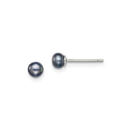 Sterling Silver Stud Earrings with Round Black Cultured Pearls, Minimalist Button Design, Elegant for Women, Everyday or Formal Wear, Classic Modern Style, Sophisticated Natural Pearl Jewelry