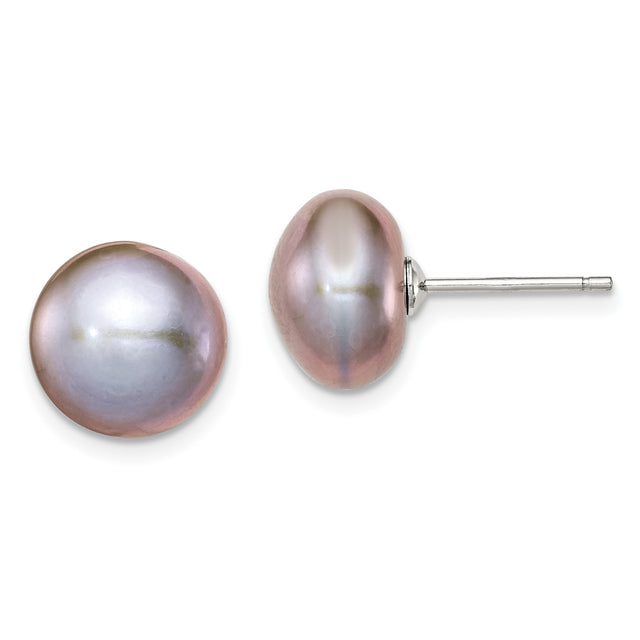 Sterling Silver Stud Earrings with Pink Freshwater Cultured Pearl, Classic Round Button Style