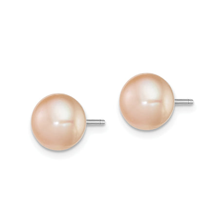 Sterling Silver Pink Freshwater Pearl Button Stud Earrings