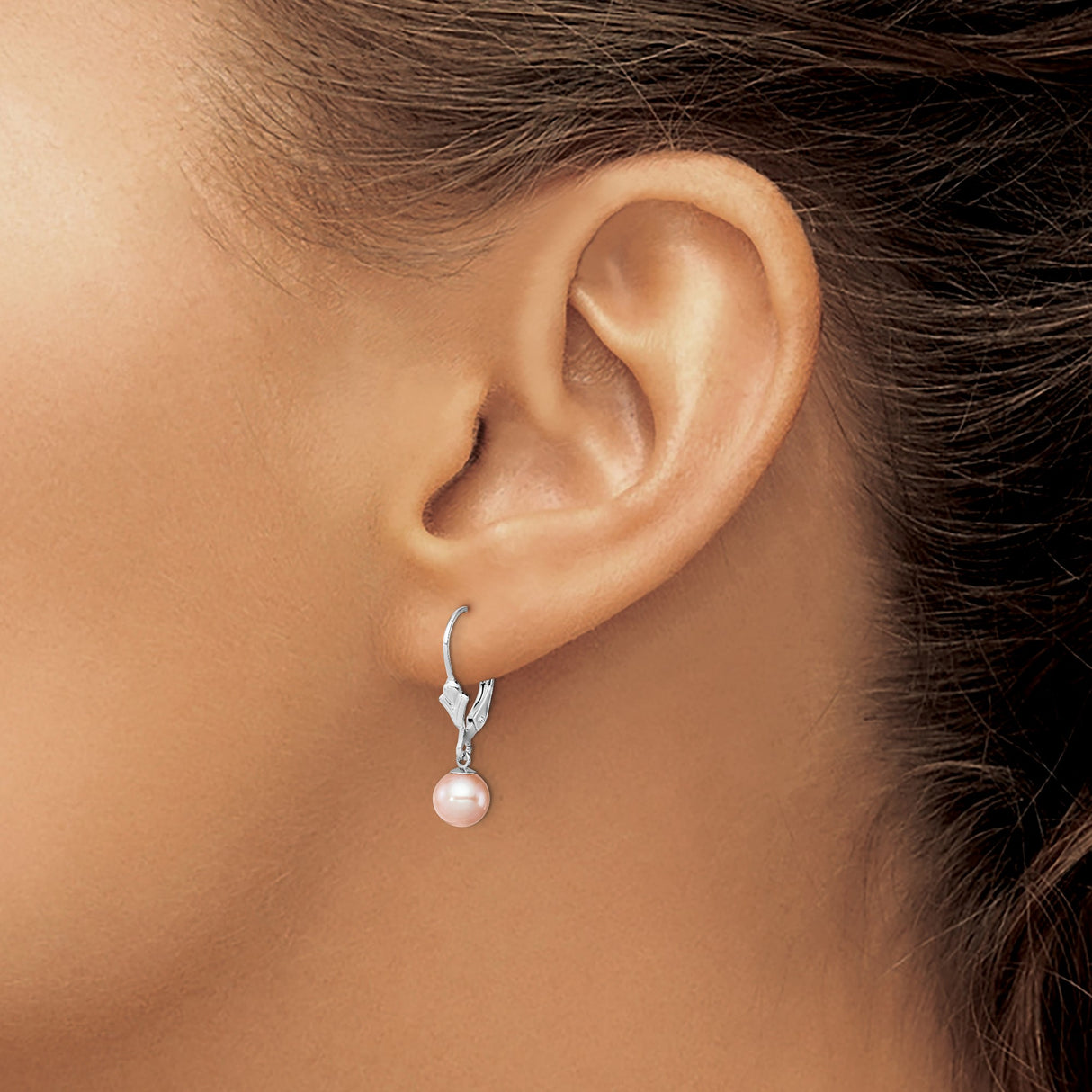 Sterling Silver Drop Earrings with Soft Pink Cultured Freshwater Pearls, Leverback Design