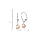 Sterling Silver Drop Earrings with Soft Pink Cultured Freshwater Pearls, Leverback Design