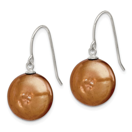 Sterling Silver Dangle Earrings with Brown Freshwater Cultured Pearls, Minimalist Drop Style