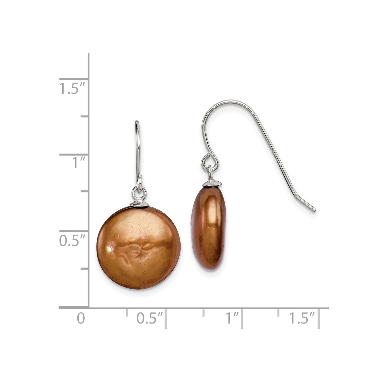 Sterling Silver Dangle Earrings with Brown Freshwater Cultured Pearls, Minimalist Drop Style