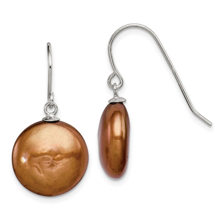 Sterling Silver Dangle Earrings with Brown Freshwater Cultured Pearls, Minimalist Drop Style