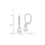 Sterling Silver Dangle Earrings with Round White Freshwater Pearl Drops, Leverback Design