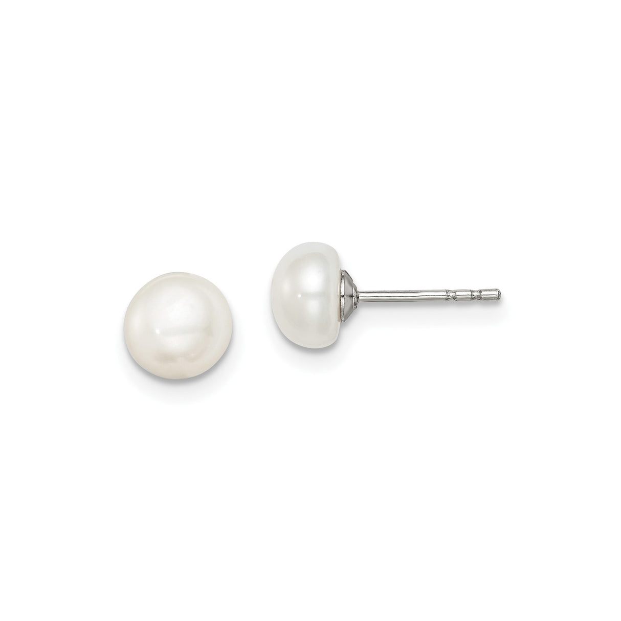 Sterling Silver Pearl Earrings with Round White Cultured Button Pearls on Stud Posts
